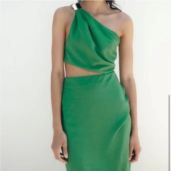 Zara Golden Appliqué Cut Out Asymmetrical Dress size S - Picture 4 of 9